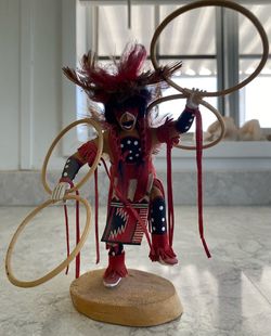 Signed Hoop Dancer Kachina Style Doll Hand Carved Wood Figure