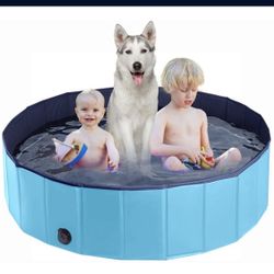 New-Collapsible Pet Swimming Pool, PVC Plastic Pool for Kids 48x12, Blue