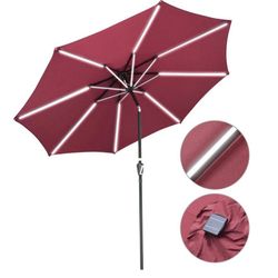 Solar Patio Umbrella w/ Lights Tilt Parasol Umbrella 10 ft 8-Rib,