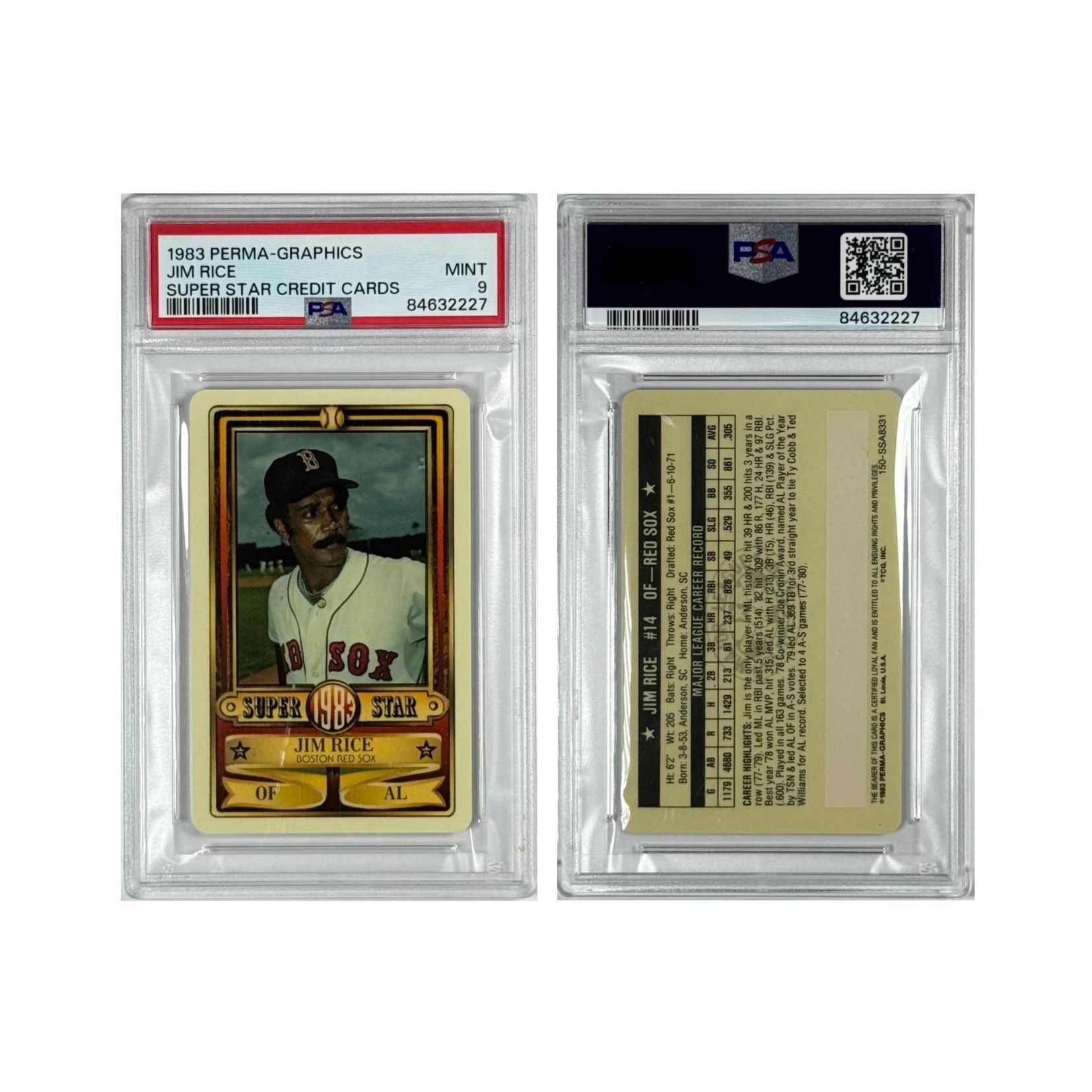 Jim Rice 1983 Perma-Graphics Super Star Credit Cards PSA 9 (MINT) Baseball Card