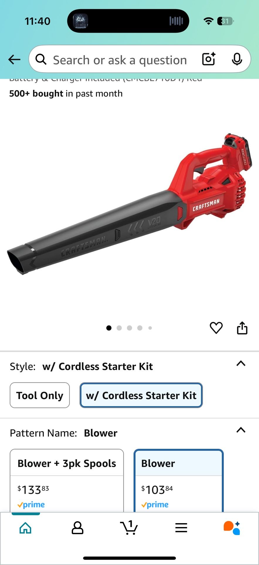 New Craftsman V20 Cordless Leaf Blower w/ Battery & Charger