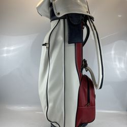 Red, White & Blue Leather Vintage Bennington Golf Bag 6 WAY WITH RAIN COVER