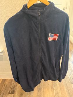 Women's Navy Varsity Zip Jacket with Flag Patch Large