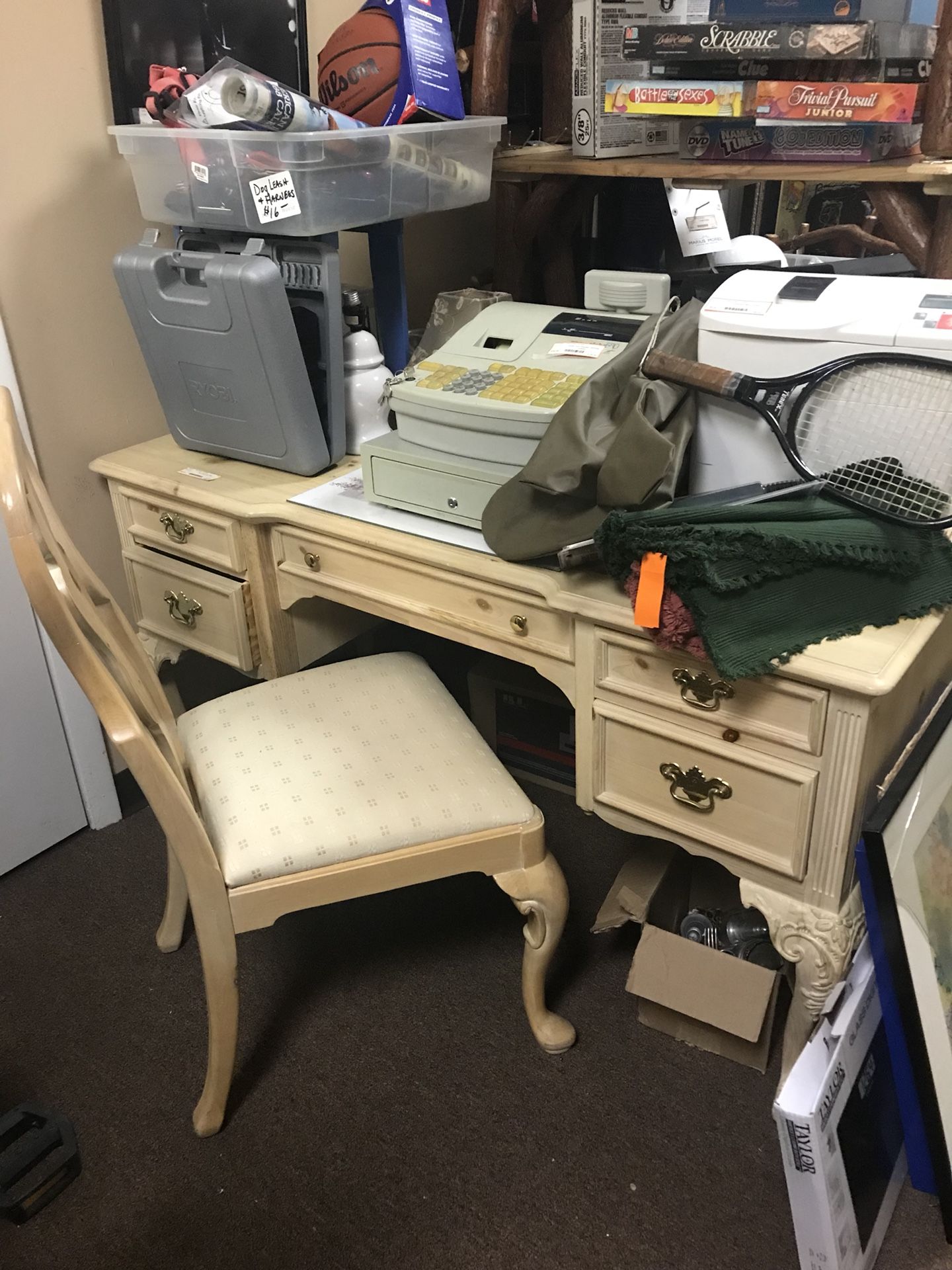 Large Pine Desk and Chair, 56”x26”x30”