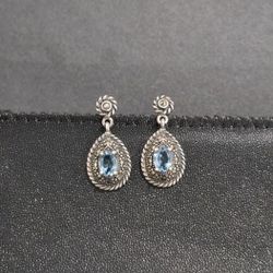 Vintage Stamped 925 Silver Earings With Blue Gemstone