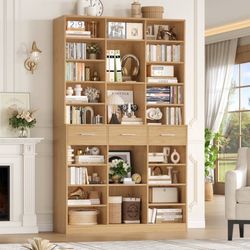 75'' Tall Bookcase with Adjustable Shelves, 3 Drawers Display Bookshelf For Livi