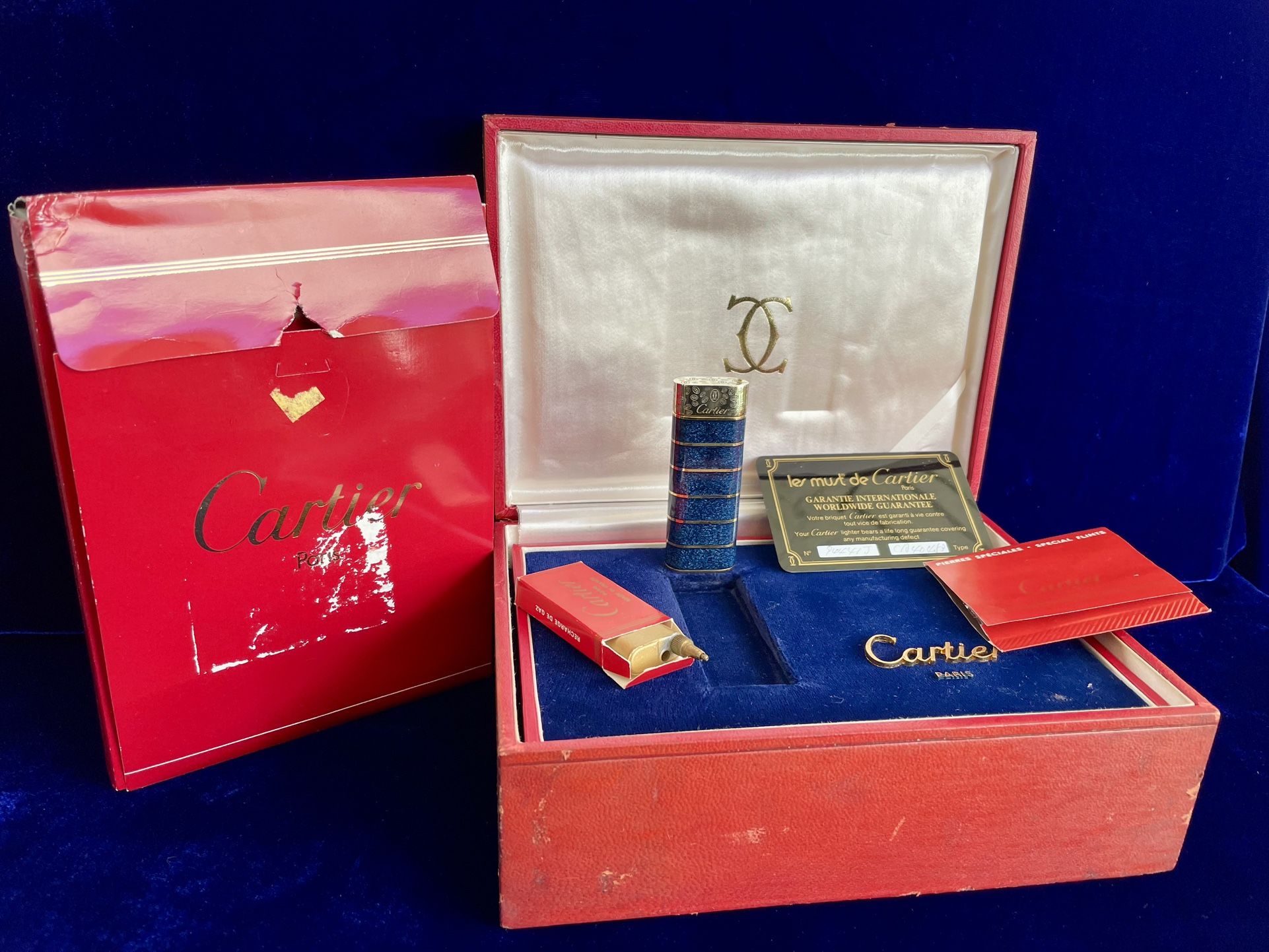 Vintage Blue Marble 925 Silver Cartier Lighter 99.9% New Condition Works 1 Year Warranty