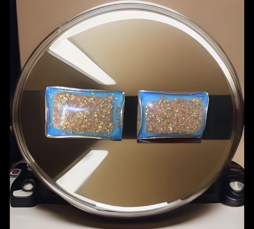 Vintage Venetian Foil Glass Cufflinks & Tie Clip Hickok Gold Turquoise Confetti