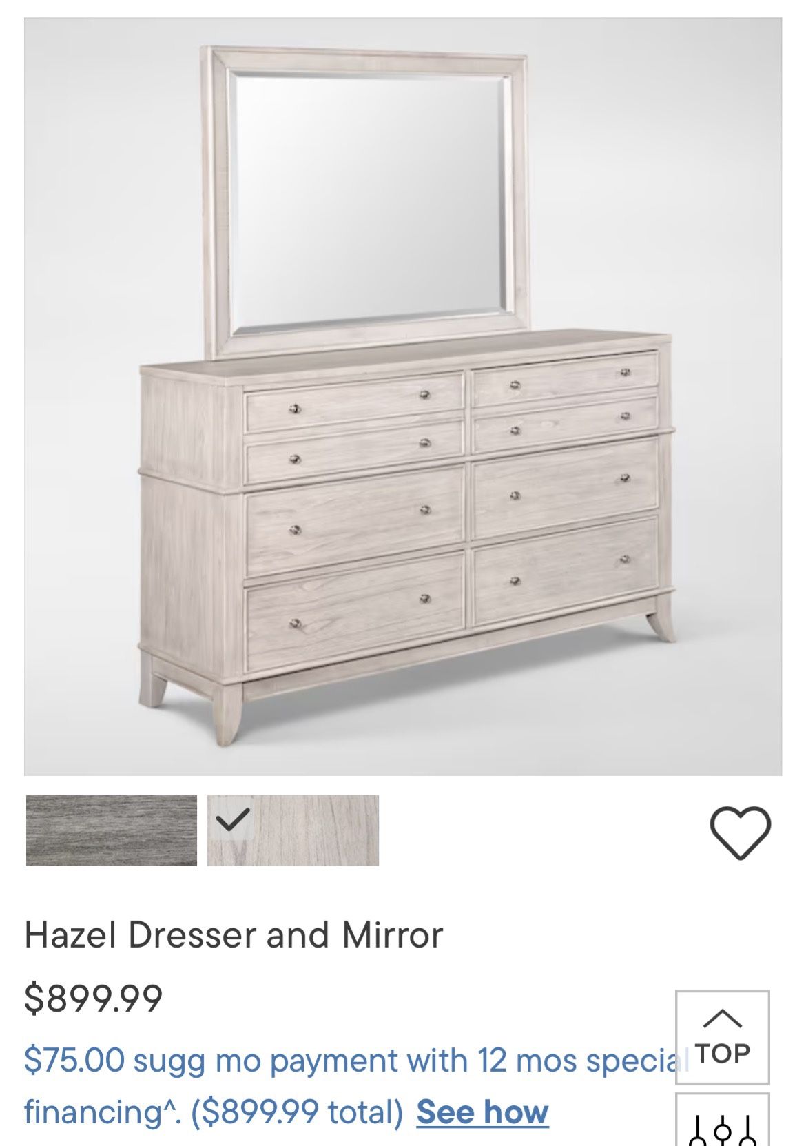 Hazel Water White Dresser w/o Mirror $300