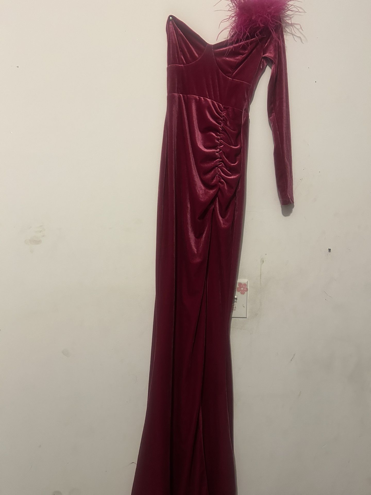 Burgundy Velvet One-Shoulder Dress – Size Small – Worn Once