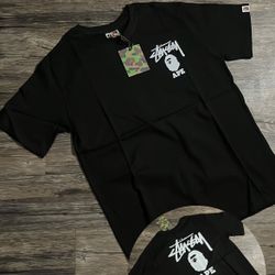 Bape x Stussy Collab Black Mens Tee