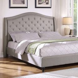 Grey King Size Bed With Elegant Tufted Headboard