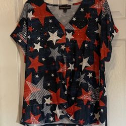 Brand New Ladies Red, White & Blue Top Size 1X