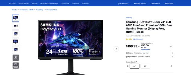 Samsung - Odyssey G30D 24" LED AMD FreeSync Premium 180Hz