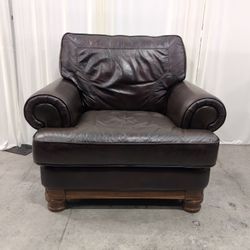 Dark Brown Leather Armchair with Rolled Arms
