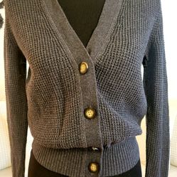 Lands end button gray cardigan sz M