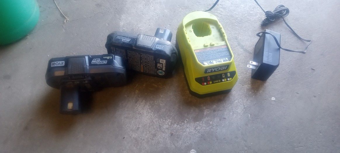 Riobi Charger And Two. Batteries