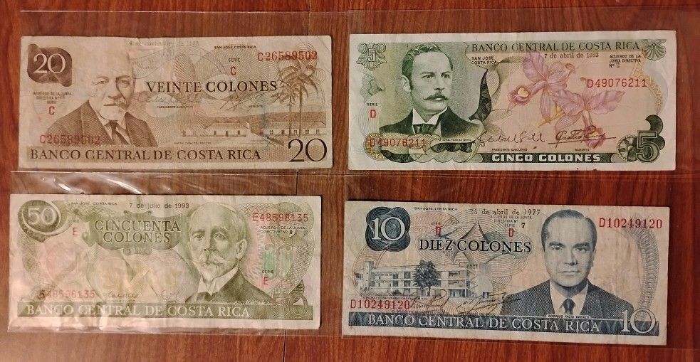 Costa Rica 4 Vintage Bills Currency Banknotes