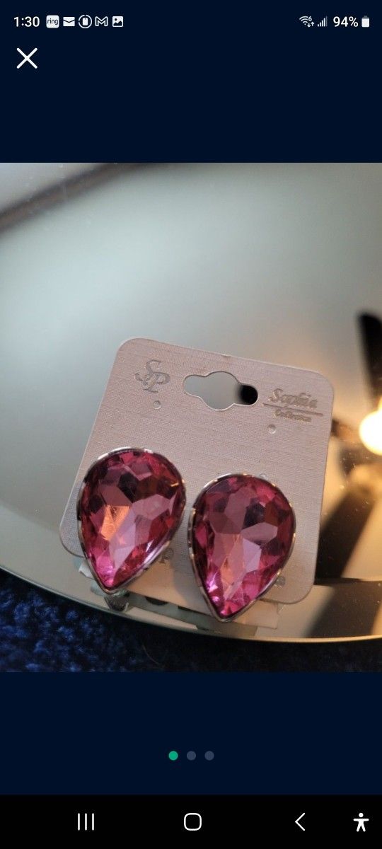 Pink Teardrop Clip On Earrings