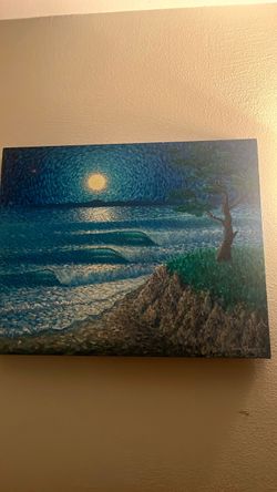 Original Oil Painting Moonlit Ocean Scene
