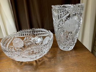 Vintage Cut Glass Water Pitcher and Bowl