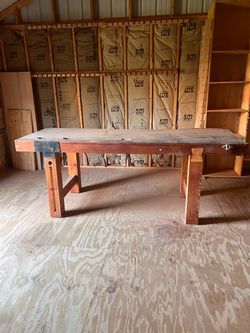 Vintage Wooden Workbench with Vise Vintage Oliver No. 153 Woodworking Workbench – End Grain Top – Cabinetmaker’s Bench