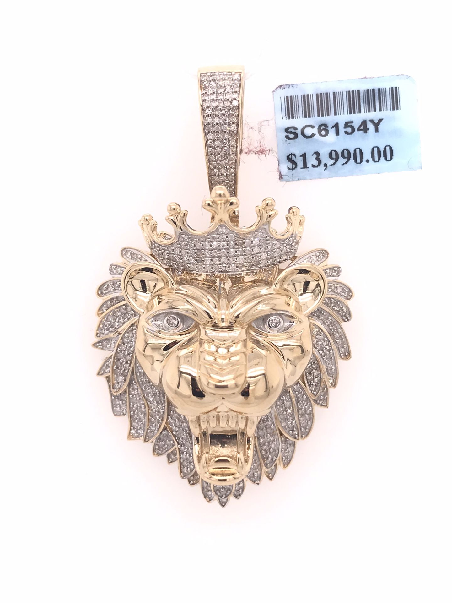 Diamond Gold Lion Head Pendant 10K New