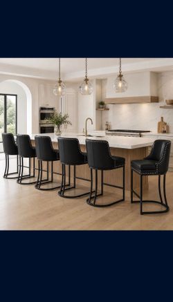 Comfortable black faux leather upholstered counter height chairs - set of 6
