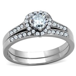 Womens Stainless Steel Heart Cut AAA Cubic Zirconia Engagement Ring Set Size 5-9