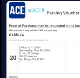 Parking Padres v Dodgers, Wednesday May 20th, 6th & K Garage