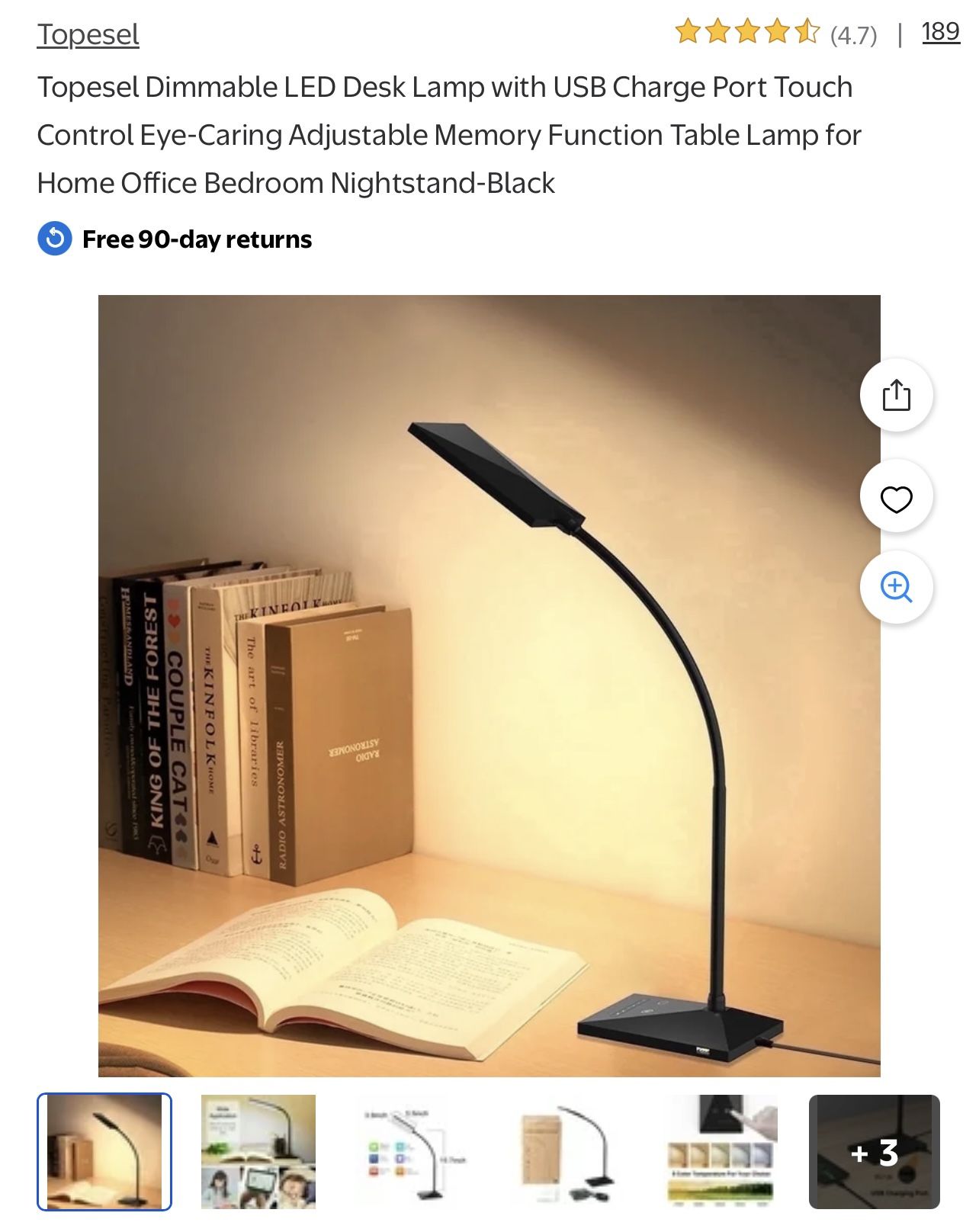 Dimmable LED Desk Lamp with USB Port and Regular Plug