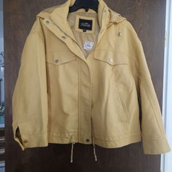 Soft Pale Yellow Womans Hooded Jacket Size Medium 