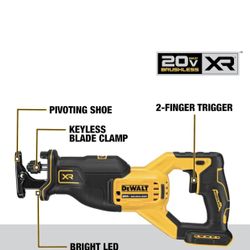 DEWALT 20V MAX XR Reciprocating Saw, Cordless, 2-Finger Variable Trigger, Keyless Blade Clamp, Bare Tool Only (DCS382B From light construction to demo