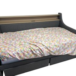Modern Upholstered Daybed with Charging Station & Storage – Grey
