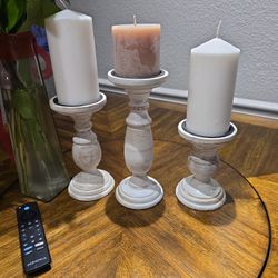 White Washed Candle Pillars 3 Sizes 
