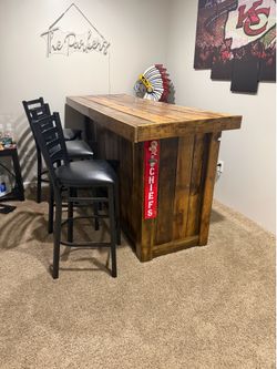 Solid wood bar with barstools