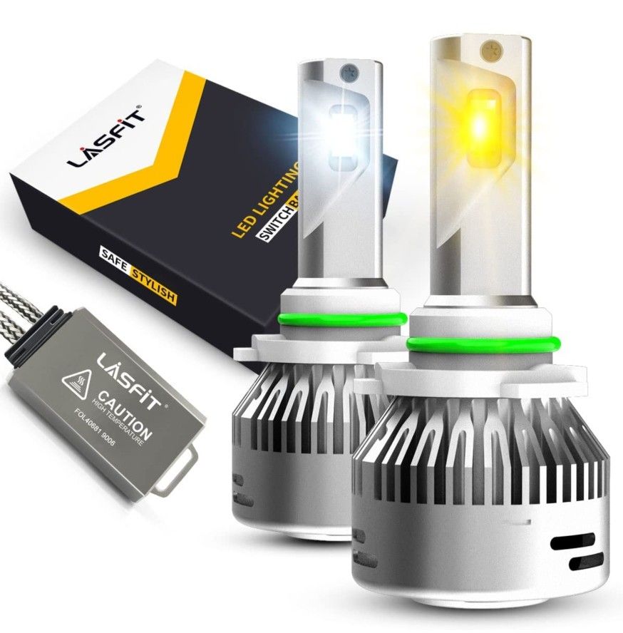 LASFIT 9006/HB4 LED Light Bulbs Switchback LED Conversion Kits Fog Light Upgrade Version 60W 6000LM 3000K Amber/6000K White (pack 2)