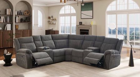 Gray microfiber fully reclining sectional couch