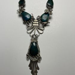   Antique Silver Filigree with Chrysocolla Stones in teardrop shape