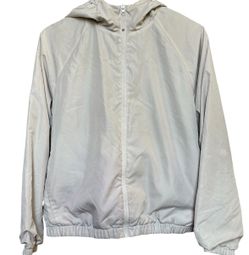 Women’s XL Reversible Hooded Jacket Gray Beige Full Zip Lightweight 2-in-1 Comfy