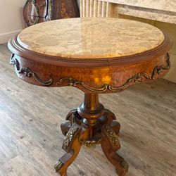 Vintage Marble-Top Accent Table / Pedestal Table