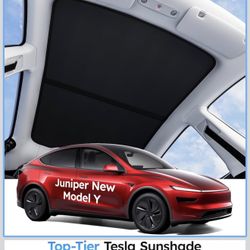 Brand New 2020 - 2025 Tesla Model Y  (Front/Back) Foldable Glass Roof Sunshade [No Gaps, No Sag] Heat Insulation with Nano Ice-Crystal Coatings (Black