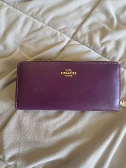 Coach Purple Leather Zip Wallet with Gold Logo