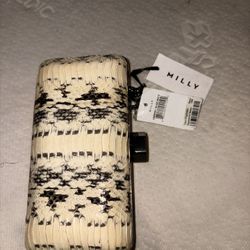 Milly Womens Leather Animal Print Zip Up Clutch Bag Handbag Beige