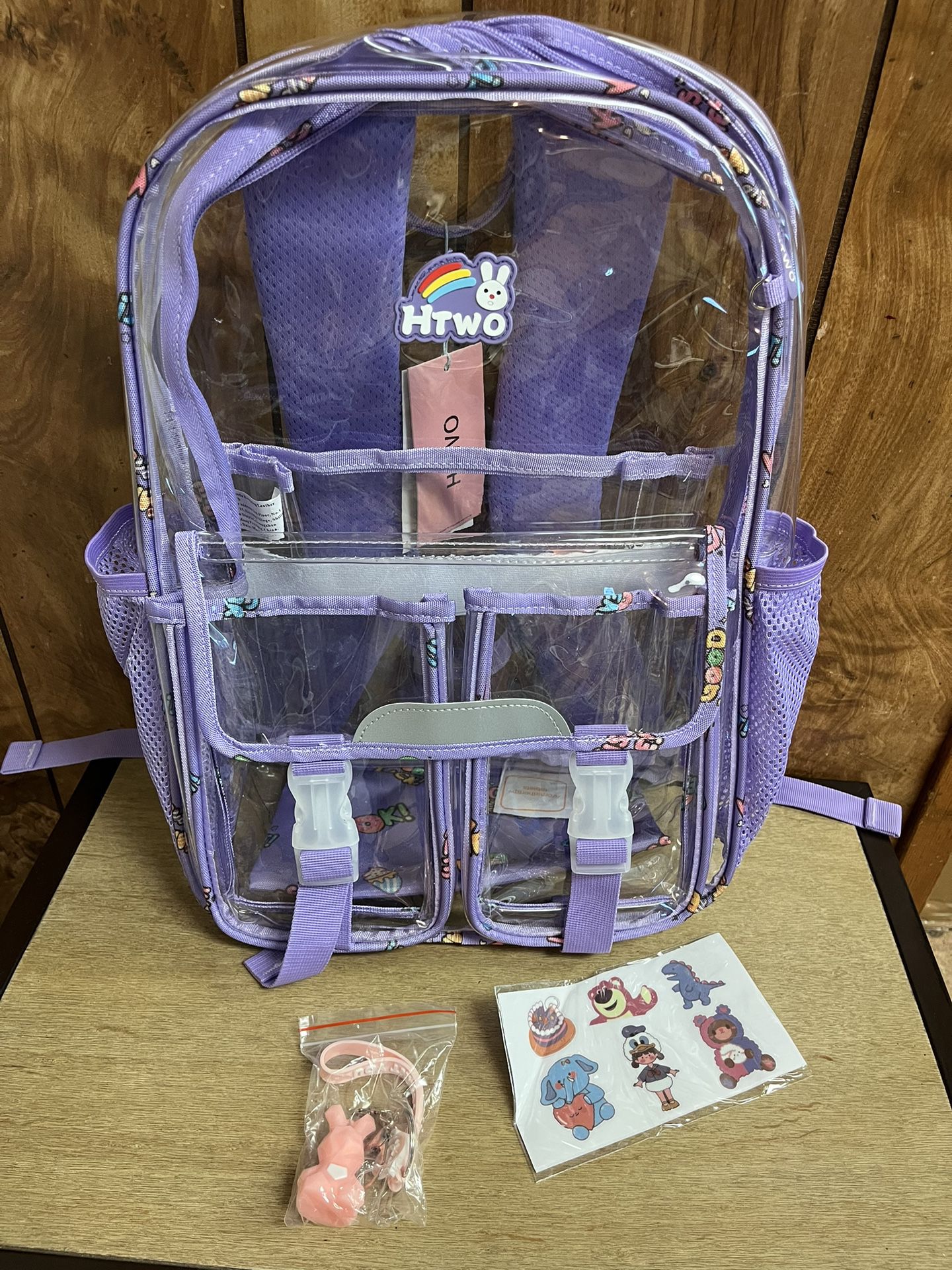 Brand New HTWO Clear Heavy Duty Backpack Book Bag. Stickers Included.