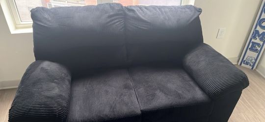 Black Corduroy Fabric  couch and loveseat set