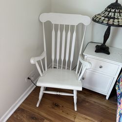 Vintage Solid White Wood Rocking Chair