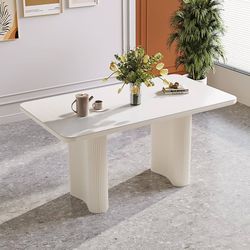 55.27" Dining Table, Rectangle Kitchen Table, Contemporary Marble Kitchen Table for 4-6 People, Unique Wavy Table Legs Nordic Fashion Design, Small Ap