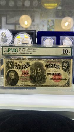 Fr.91 1907 $5 "WOODCHOPPER" Legal Tender Note, PMG XF 40 EPQ