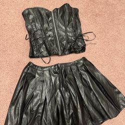 New 2xl Black Pleater Corset Skirt Goth Outfit 
